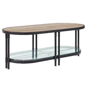 Brantley 47 in. Oak Oval Wood Coffee Table with Glass Shelf