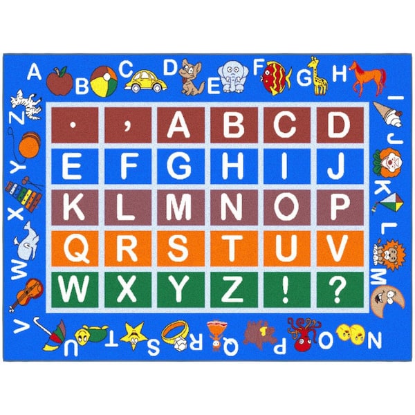 Ottomanson Jenny Collection Non-Slip Rubberback Educational Alphabet 5x7 Kid's Area Rug, 5 ft. x 6 ft. 6 in., Blue