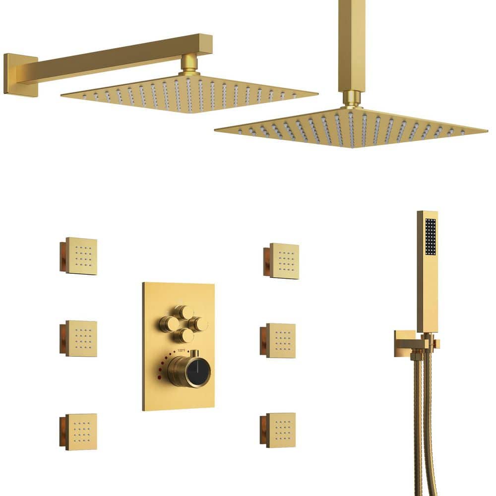 Matte Black Dual Shower Head System with Body Jets and Hand Shower