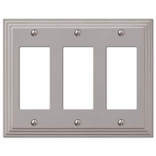 AMERELLE Satin Nickel Tiered 3-Gang Metal Rocker Wall Plate (3-Pack)