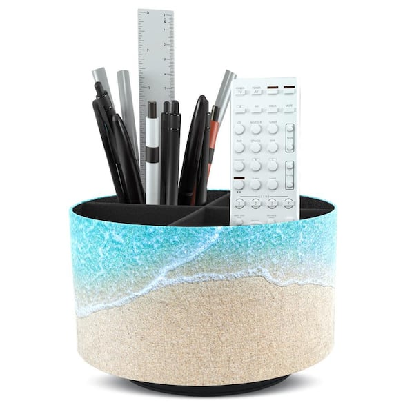 5.51 in. x 5.51 in. x 3.94 in. Round Leather Multi-Functional Desktop Organizer, Remote Control Holder (Sandbeach)