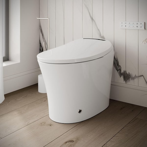 Tankless Elongated Smart Bidet Toilet 1.28GPF in White with Auto Flush,Heated Seat,Warm Air Dryer,Soft Close,Foot Sensor