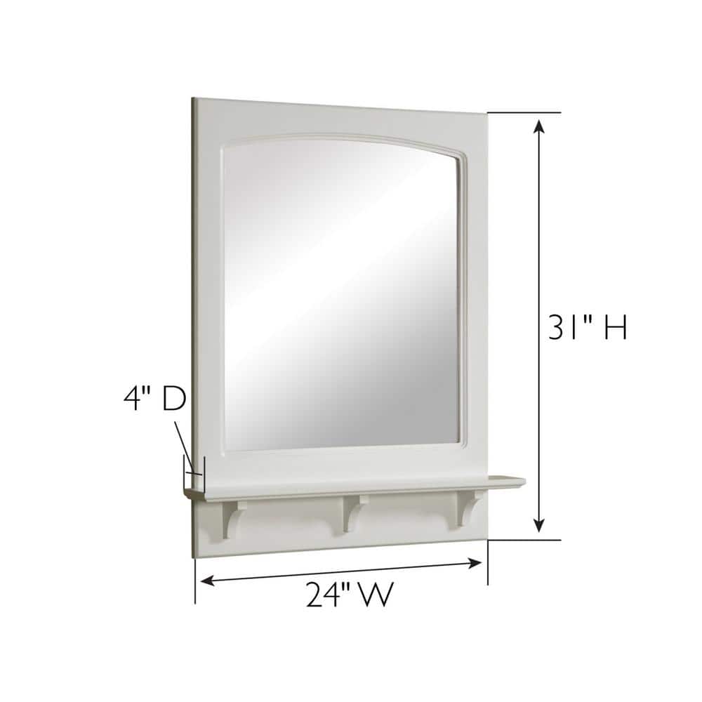 White Pine Wood Rectangular Wall Mirror with Shelf, 31" x 24"