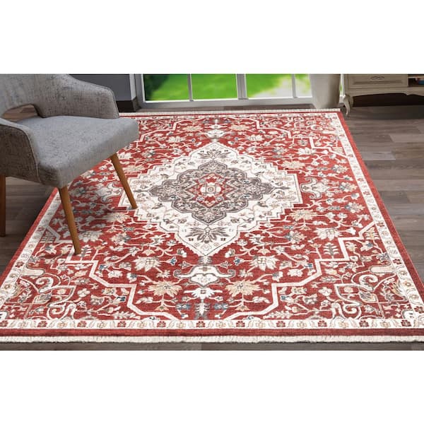 PRIVATE BRAND UNBRANDED Bazaar Heriz Medallion Red 8 ft. x 10 ft