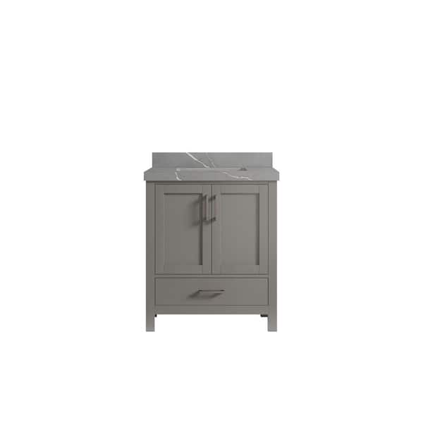 Willow Collections Malibu 30 in. W x 22 in. D x 36 in. H Bath Vanity in Gray with 2 in. Piatra Quartz Top
