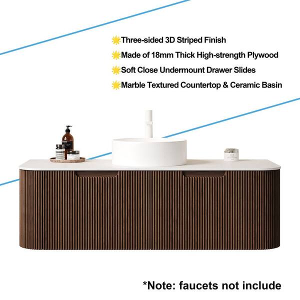 Yingze 48 in. Wall Mounted Single Sink Walnut Bath Vanity with