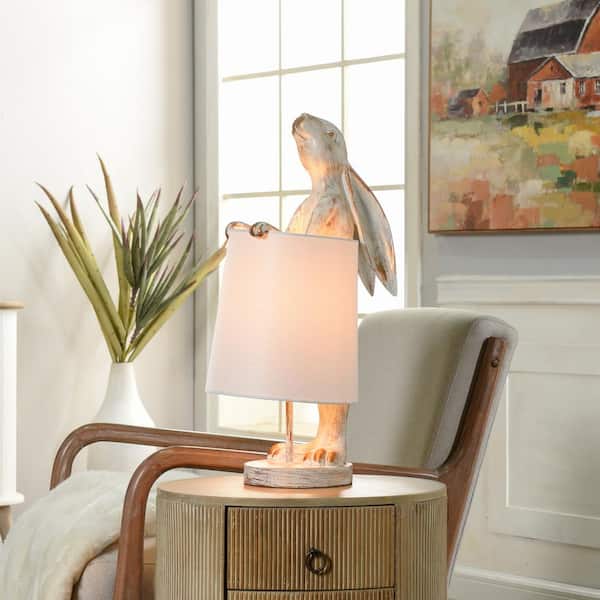 Malta 23 in. White Washed Light Copper Rabbit Traditional Lamp