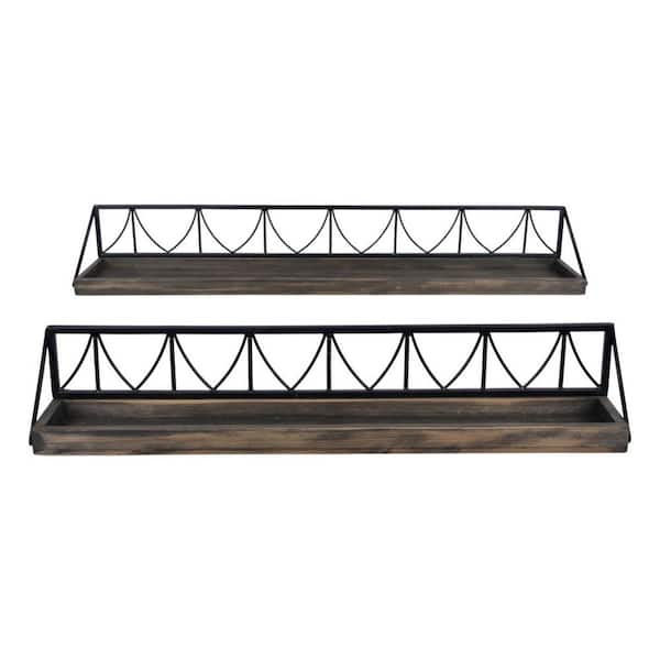HomeRoots 5.25 in. Multicolor Wooden Wire Mesh Floating Wall Shelves (Set of 2)