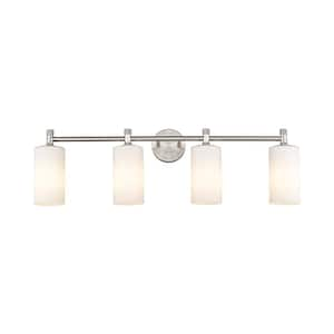 Crown Point 33.88 in. 4-Light Satin Nickel Vanity Light with Glass Shade