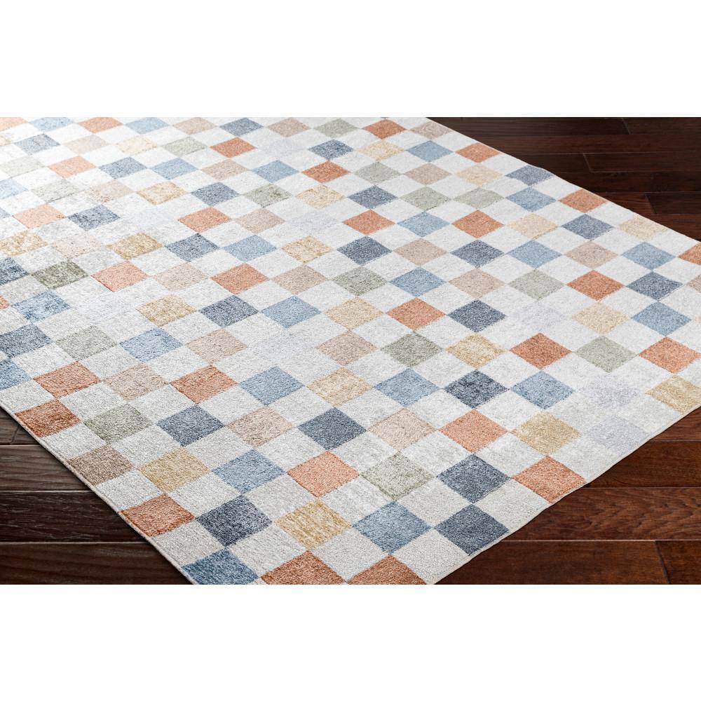 Lillian Blue and Multicolor Checkered Polyester Area Rug