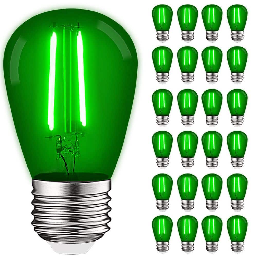 LUXRITE 11-Watt Equivalent S14 Edison LED Green Light Bulb, 0.5-Watt, Outdoor String Light Bulb UL, E26 Base Wet Rated (24-Pack) -  LR21732-24PK
