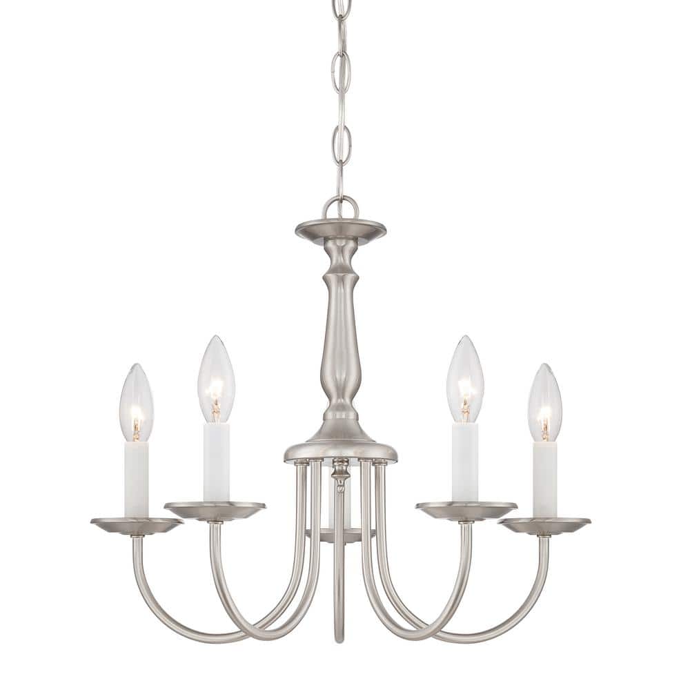 Elegant Brushed Nickel 5-Light Candlestick Chandelier, 18"