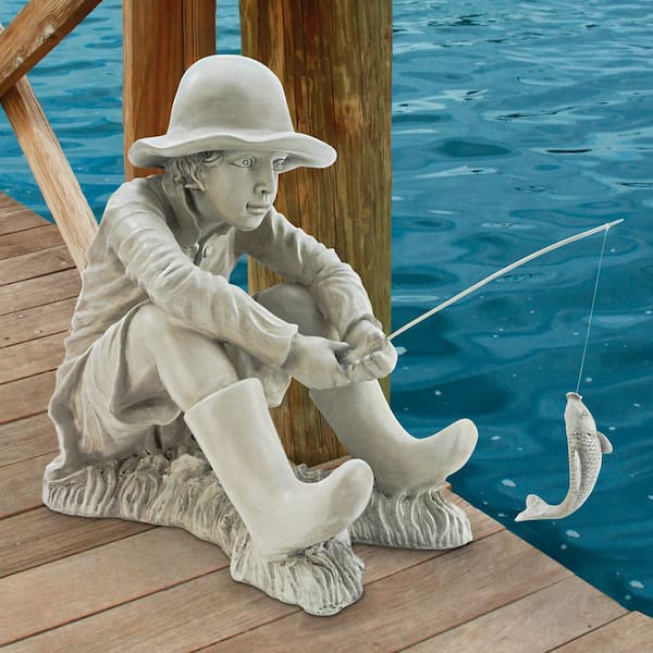 Design Toscano 17 in. H Gone Fishing Fisherman Statue EU9288 - The