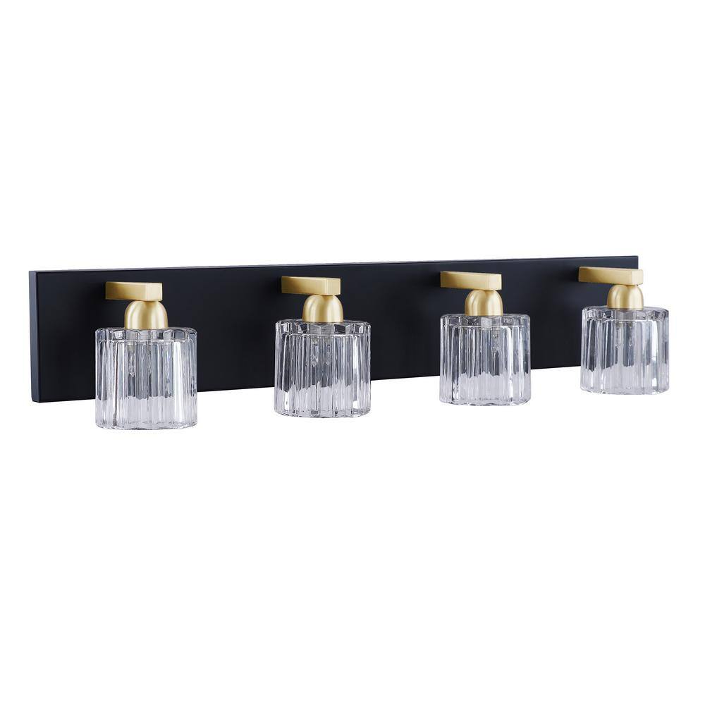28" Matte Black and Warm Brass Vanity Light with Clear Glass Shades