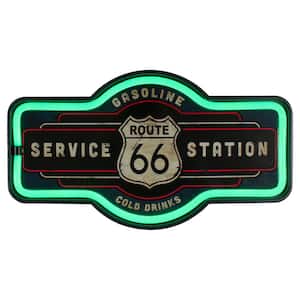 9.5 in. H LED Lighted 'Route 66 Service Station' Neon Style Indoor Wall Sign Decor