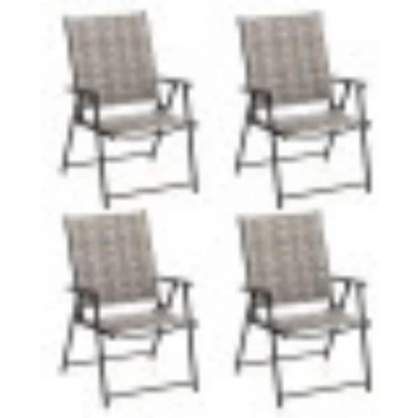 Metal Patio Folding Chairs with Armrests and Portable Lawn Chairs for Garden Backyard (Set of 4)