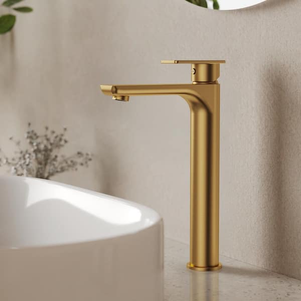 EVERSTEIN 12 in. Faucet Height Single Handle Single Hole Bathroom Faucet Spot Resistant in Brushed Gold Drain Not Included