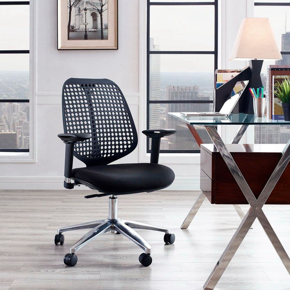 Reverb Wood with Foam Seat Wheels Ergonomic Premium Office Chair in Black with Adjustable Arms