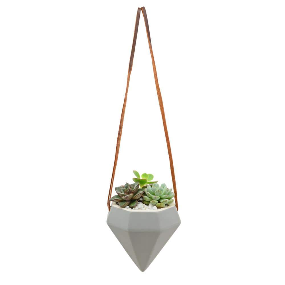 Elysian Glam Modern Light Gray Ceramic Cone Hanging Planter