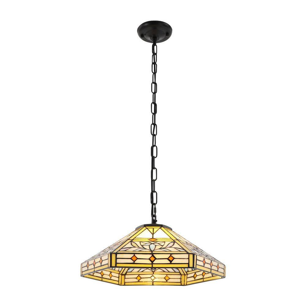2-Light Multicolored Tiffany Style Shaded Pendant Light with Adjustable Height and Glass Shade, No Bulbs Included price history on PriceWatchPro