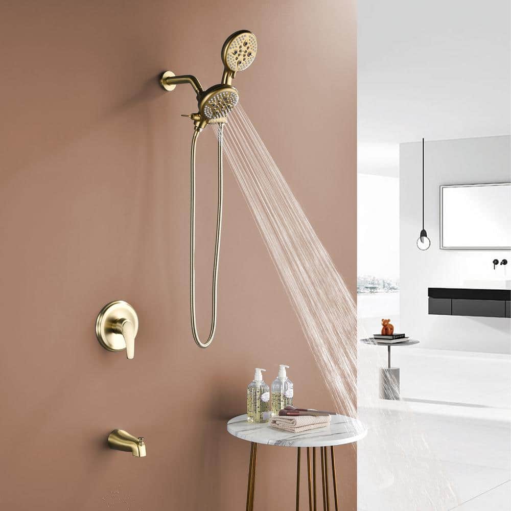 Brushed Gold Multi-Head Rain Shower System with Handheld