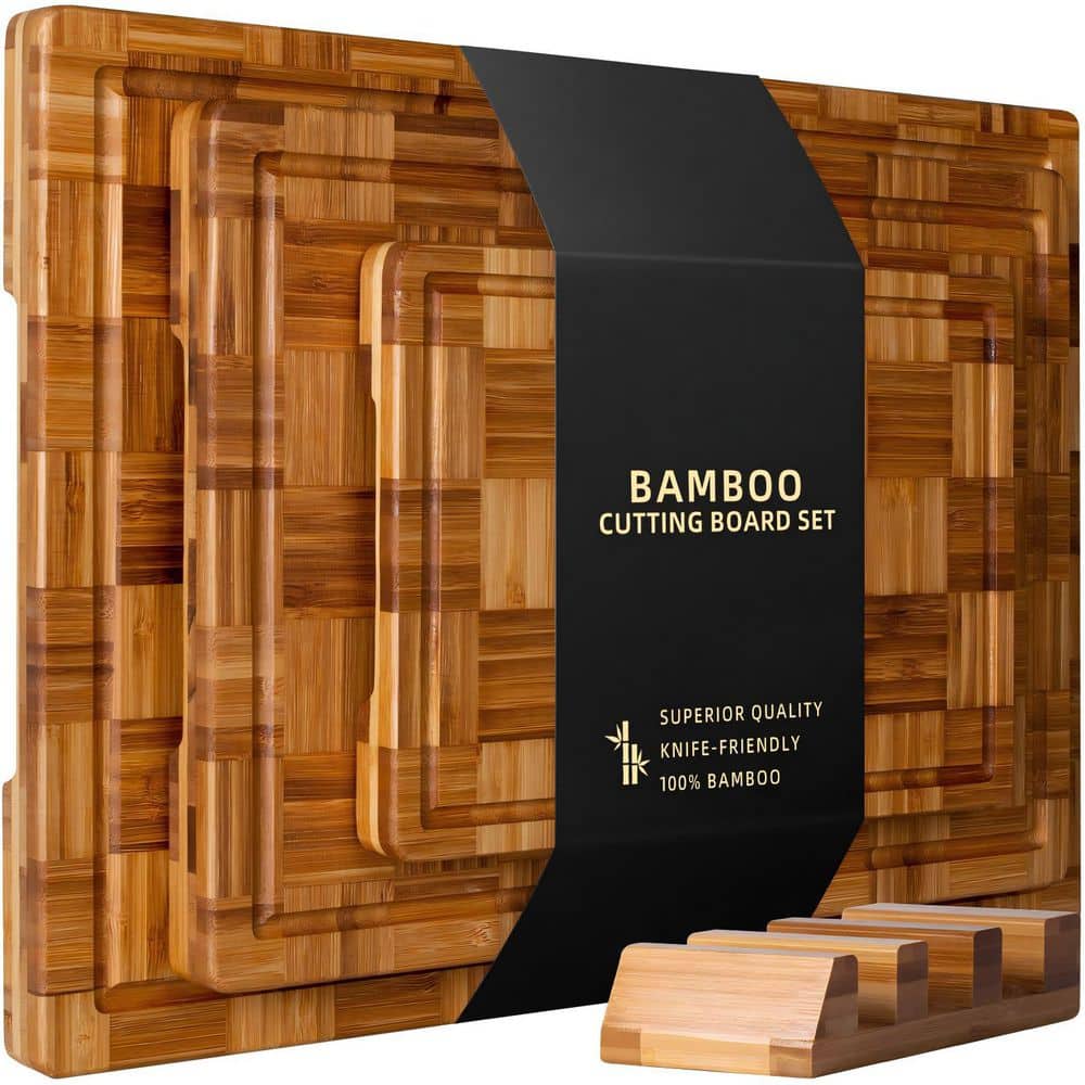 3-Piece Extra Large End Grain Bamboo Cutting Boards, Butcher Block with Juice Groove, Kitchen Prep and Serving Tray price history on PriceWatchPro