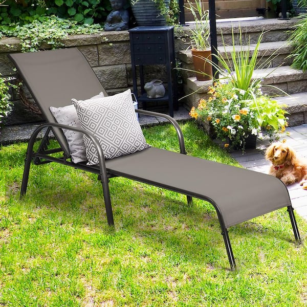 1-Piece Metal Adjustable Reclining Outdoor Chaise Lounge