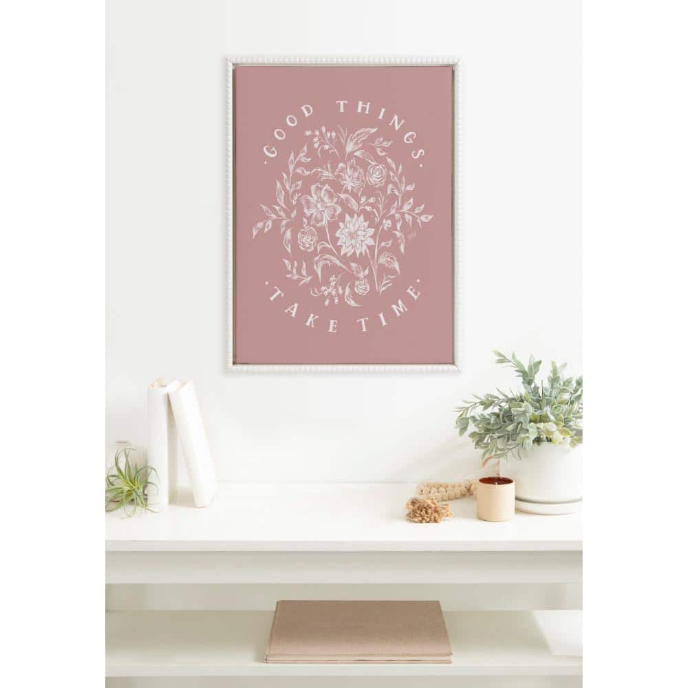 Good Things Take Time Pink Floral Canvas Quote Art