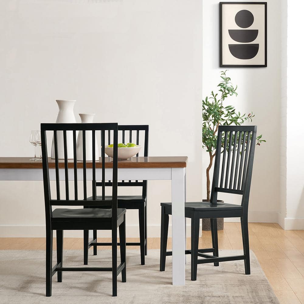 Vienna High-Back Black Rubberwood Slat Side Chairs, Set of 2
