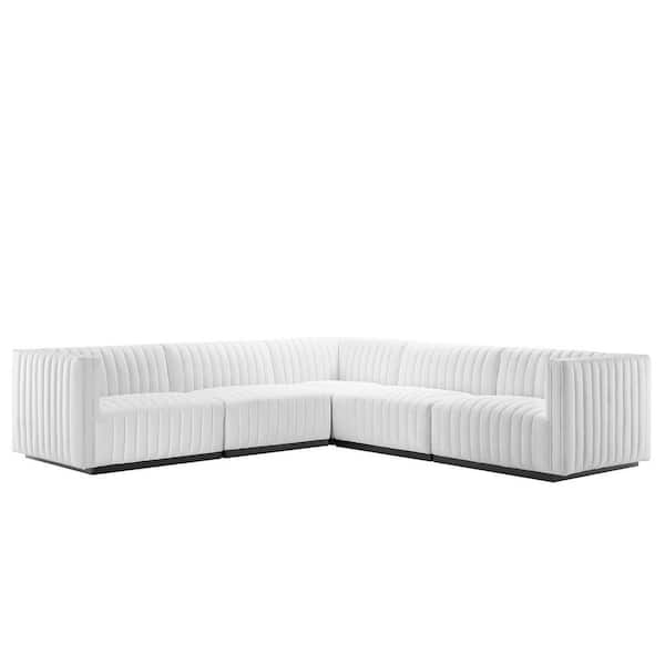 MODWAY Conjure 114 in. Square Arm 5-Piece Fabric L-Shaped Sectional Sofa in Black/White