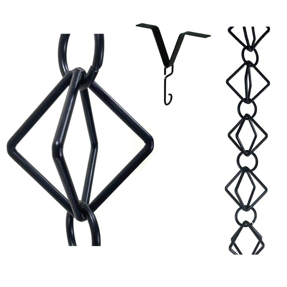 8.5 ft Black Metal Diamond Link Rain Chain