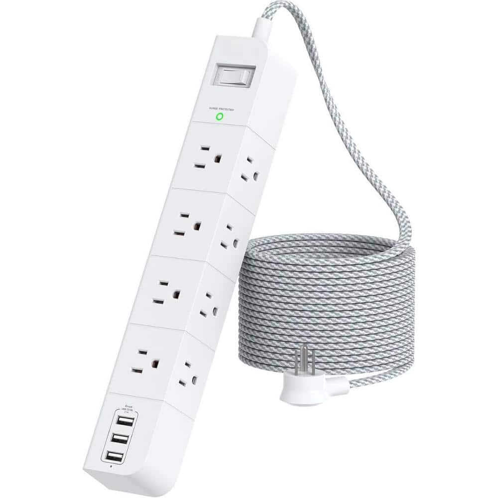 8-Outlet Power Strip Surge Protector with 3 USB Port, 10 ft. Extension Cord