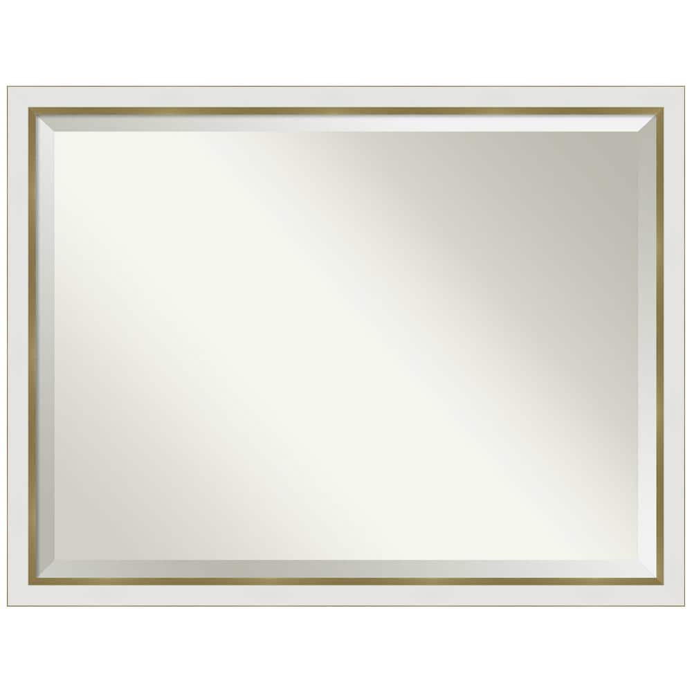 Amanti Art Medium Rectangle Satin Gold MetallicWhite Beveled Glass Modern Mirror (33.12 in. H x 43.12 in. W)