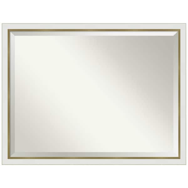 Amanti Art Medium Rectangle Satin Gold MetallicWhite Beveled Glass Modern Mirror (33.12 in. H x 43.12 in. W)