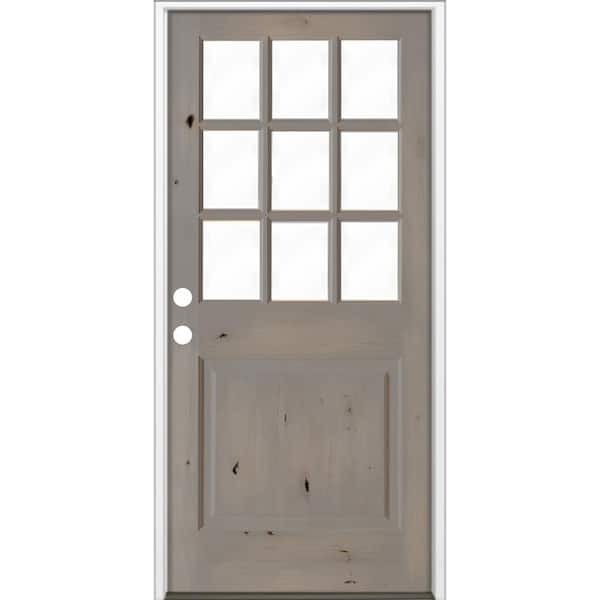 36 in. x 80 in. Knotty Alder 1 Panel Right-Hand/Inswing 1/2 Lite Clear Glass Grey Stain Wood Prehung Front Door