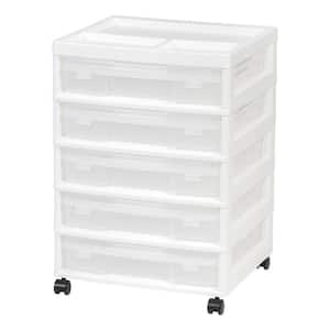 5 Drawers Plastic Scrapbook Rolling Storage Cart with Organizer Top and Casters, White