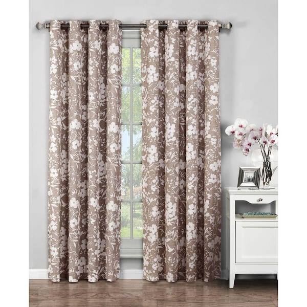 Window Elements Mocha Floral Grommet Room Darkening Curtain - 52 in. W x 84 in. L (Set of 2)