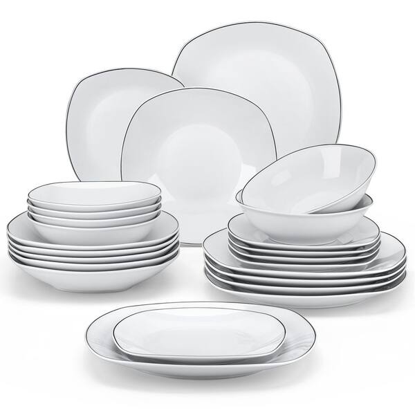 MALACASA Elisa 24-Piece Neutral White with Black Trim Porcelain