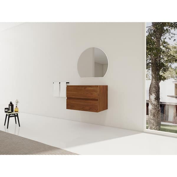 Ondine 29.31 in. Floating Bathroom Vanity Cabinet without Top in Brown Oak with Soft Close Drawers, Wood Grain Design