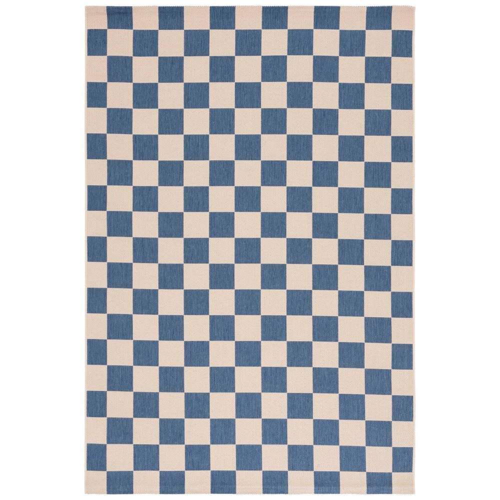 Blue and Beige Checkered Indoor/Outdoor Area Rug 4' x 5'7"