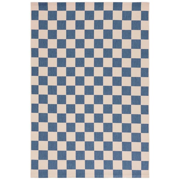 SAFAVIEH Courtyard Blue/Beige 9 ft. x 12 ft. Checkered Indoor/Outdoor Area Rug