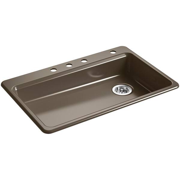 KOHLER Riverby Drop-In Cast Iron 33 in. 4-Hole Single Bowl Kitchen Sink in Suede