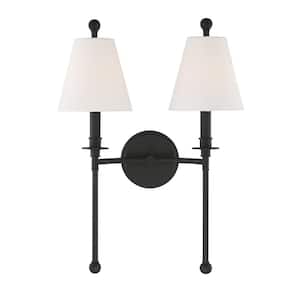 Riverdale 15 in. 2-Light Black Forged Sconce