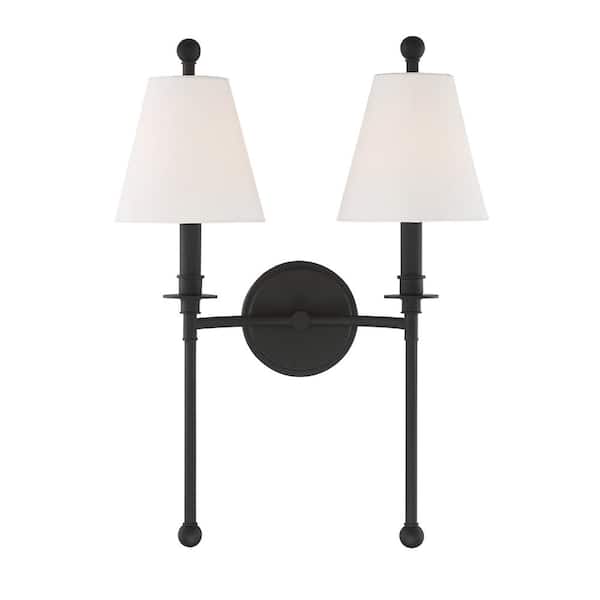 Riverdale 15 in. 2-Light Black Forged Sconce