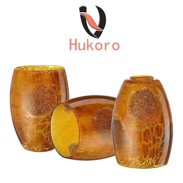 Ding 7 in. Yellow Stone Crackle Glass Drum Pendant Lamp Shade Suitable for 2.25 in. Lip Fitter (3-Pack)
