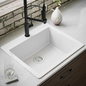 White Quartz 25 in. Single Bowl Drop-In Kitchen Sink