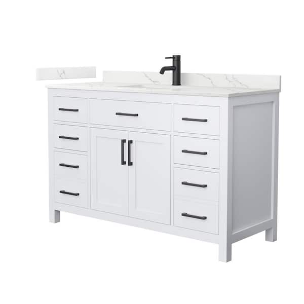 Wyndham Collection Beckett 54 in. Single Freestanding White Bath Vanity with Giotto Quartz Top (Assembled)