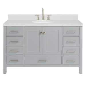 Cambridge 54 in. W x 22 in. D x 36 in. H Single Oval Sink Bath Vanity in Grey with Carrara White Quartz Top