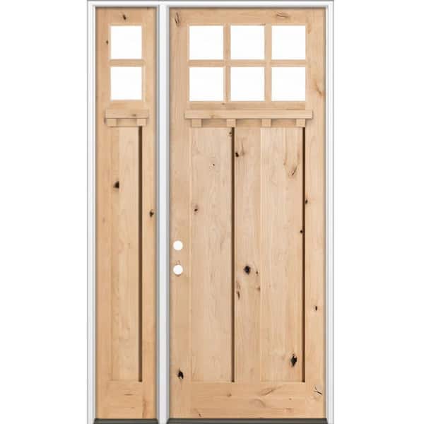 Krosswood Doors 50 in. x 96 in. Knotty Alder Right-Hand/Inswing 6 Lite Beveled Clear Glass Unfinished Wood Prehung Front Door w/ LSL DS