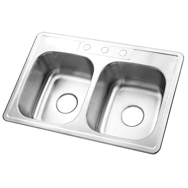 Kingston Brass Drop-In Stainless Steel 33 in. 3-Hole Double Bowl Kitchen Sink